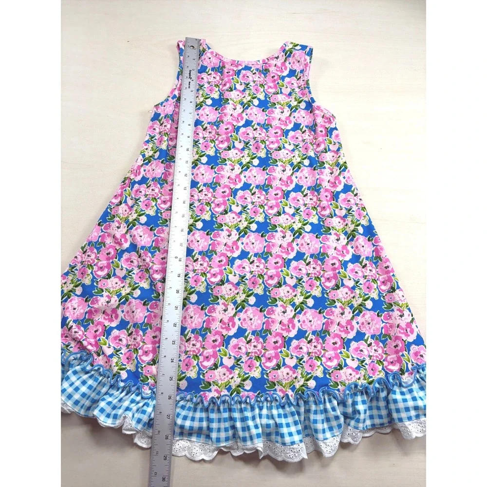 SweetHoney Girls Floral Gingham Ruffle Dress and Bloomers Set Blue Pink Size 12Y